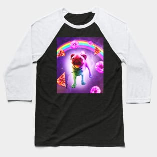 Rainbow Space Pug With Pizza And Doughnut Baseball T-Shirt